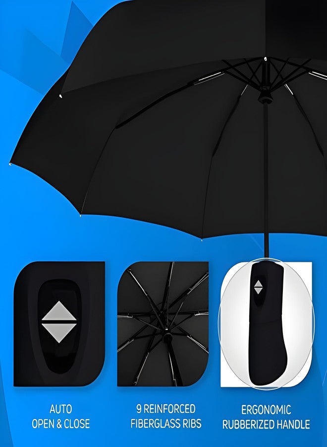 Lavonte Automatic Open Umbrella for Men & Women | Large Windproof UV Protection Umbrella for Rain & Sun (BLACK) - Image 2